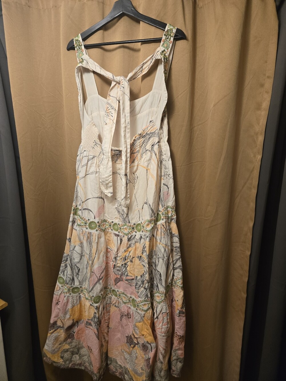 Anthropologie Square-Neck Floral Tiered Maxi Dress Large Petite - Picture 5 of 6
